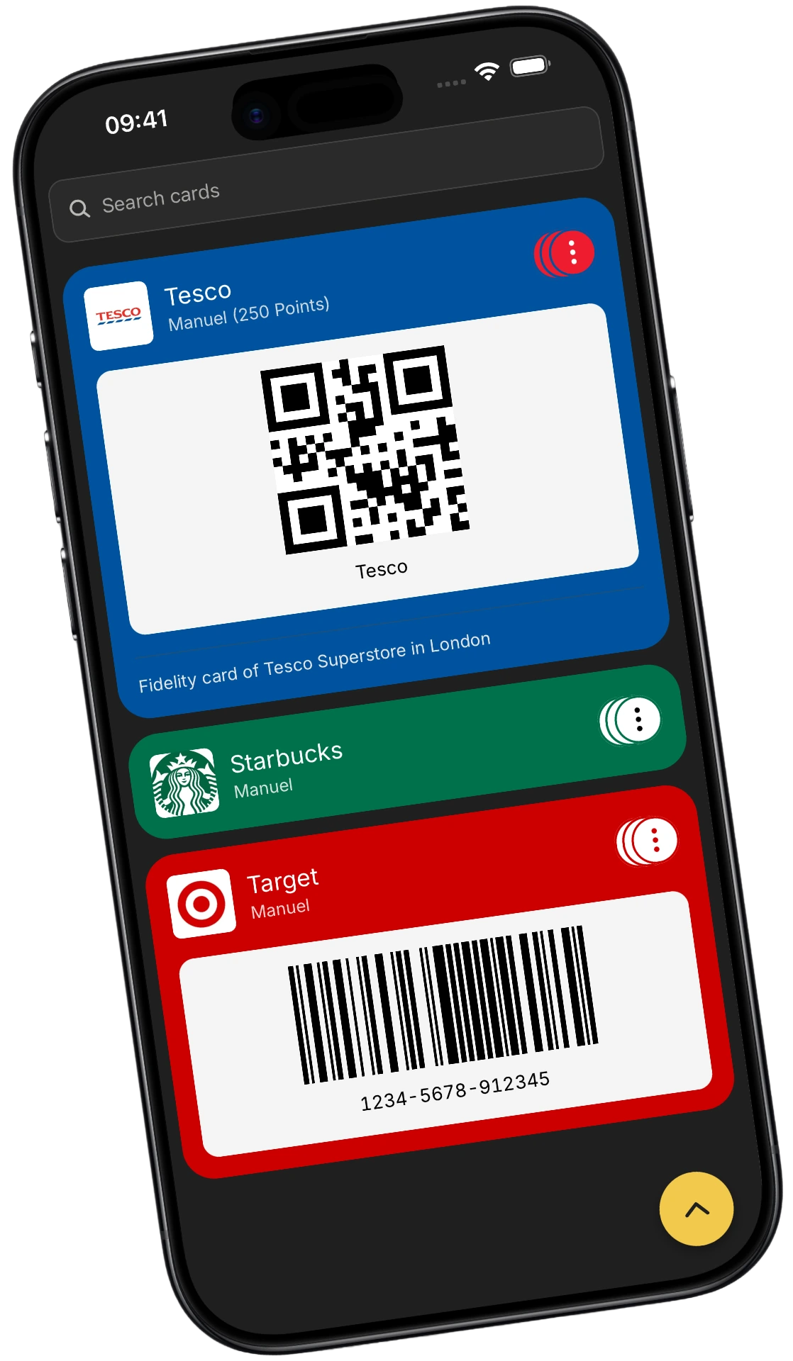 FideliCards loyalty wallet — app screenshot on iOS and Android